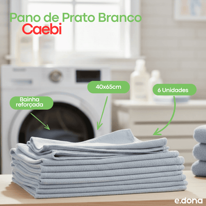 Pano de Prato Branco 40X65cm com Bainha Caebi 60g com 6 unidades - e - dona