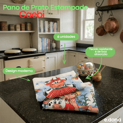Pano de Prato Estampado 45x65cm Caebi 62g com 6 unidades - e - dona