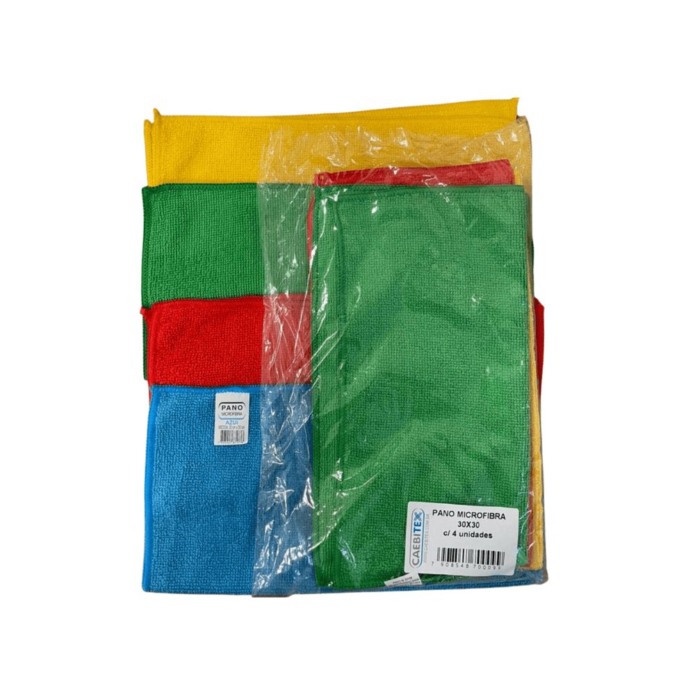Pano microfibra 30x30 Caebi com 4 unidades - cores sortidas - e - dona