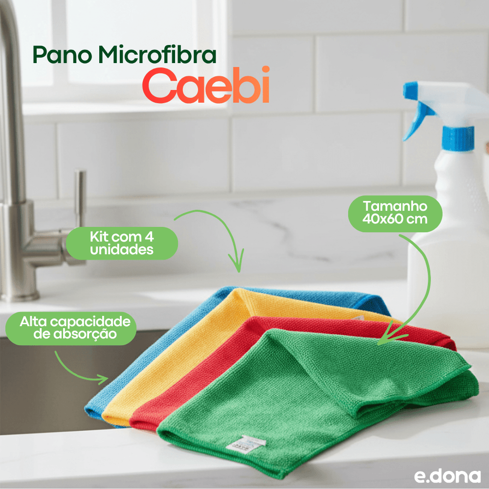 Pano Microfibra 40x60 Caebi c/ 4 Cores - e - dona
