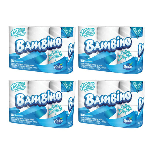 Papel Higiênico Folha Dupla Bambino com 8 pacotes de 12 rolos 20 metros - e - dona
