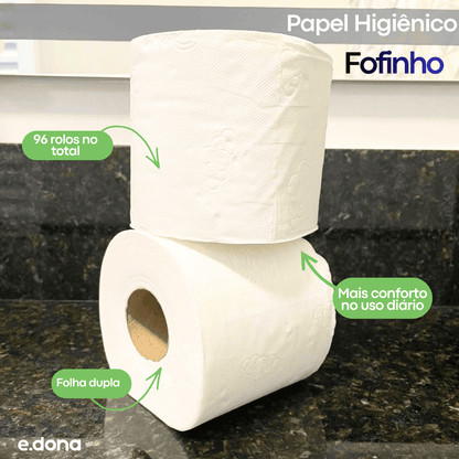 Papel Higiênico Folha Dupla Fofinho – 24 Pacotes com 4 Rolos de 30 Metros - e - dona