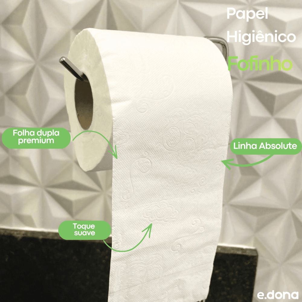 Papel Higiênico Folha Dupla Fofinho Absolute – 24 Pacotes com 4 Rolos de 30 Metros - e - dona