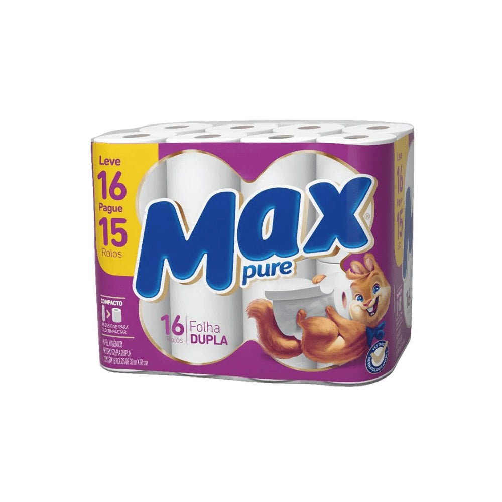 Papel Higiênico Folha Dupla Max Pure com 16 rolos de 30 metros - e - dona