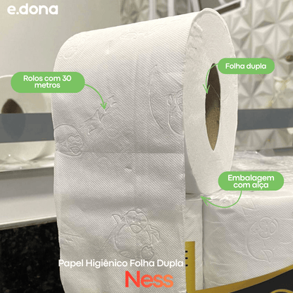 Papel Higiênico Folha Dupla Ness com Alça – 16 Rolos de 30 Metros - e - dona