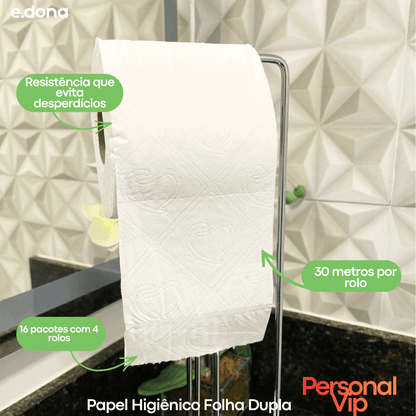 Papel Higiênico Folha Dupla Personal Vip – 16 Pacotes com 4 Rolos de 30 Metros - e - dona
