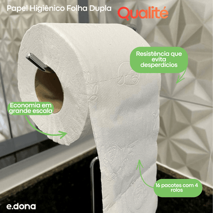 Papel Higiênico Folha Dupla Qualité 16 pacotes com 4 rolos de 30 metros - e - dona