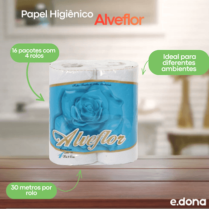 Papel Higiênico Folha Simples Alveflor – Fardo com 16 Pacotes de 4 Rolos - e - dona