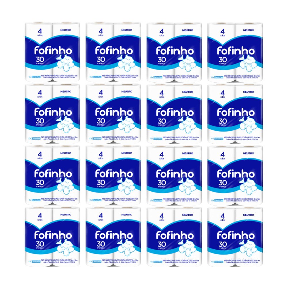 Papel Higiênico Folha Simples Fofinho 16 pacotes com 4 rolos de 30 metros - e - dona
