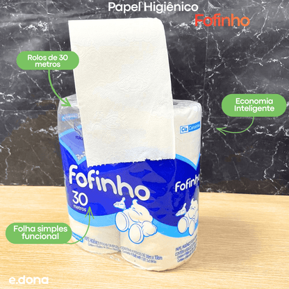 Papel Higiênico Folha Simples Fofinho – 16 Pacotes com 4 Rolos de 30 Metros - e - dona