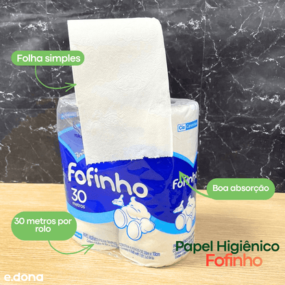 Papel Higiênico Folha Simples Fofinho - 4 Rolos de 30 Metros - e - dona
