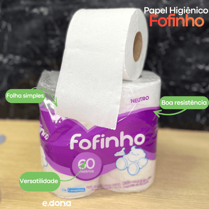 Papel Higiênico Folha Simples Fofinho – 4 Rolos de 60 Metros - e - dona