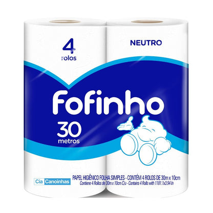 Papel Higiênico Folha Simples Fofinho pacote com 4 rolos de 30 metros - e - dona