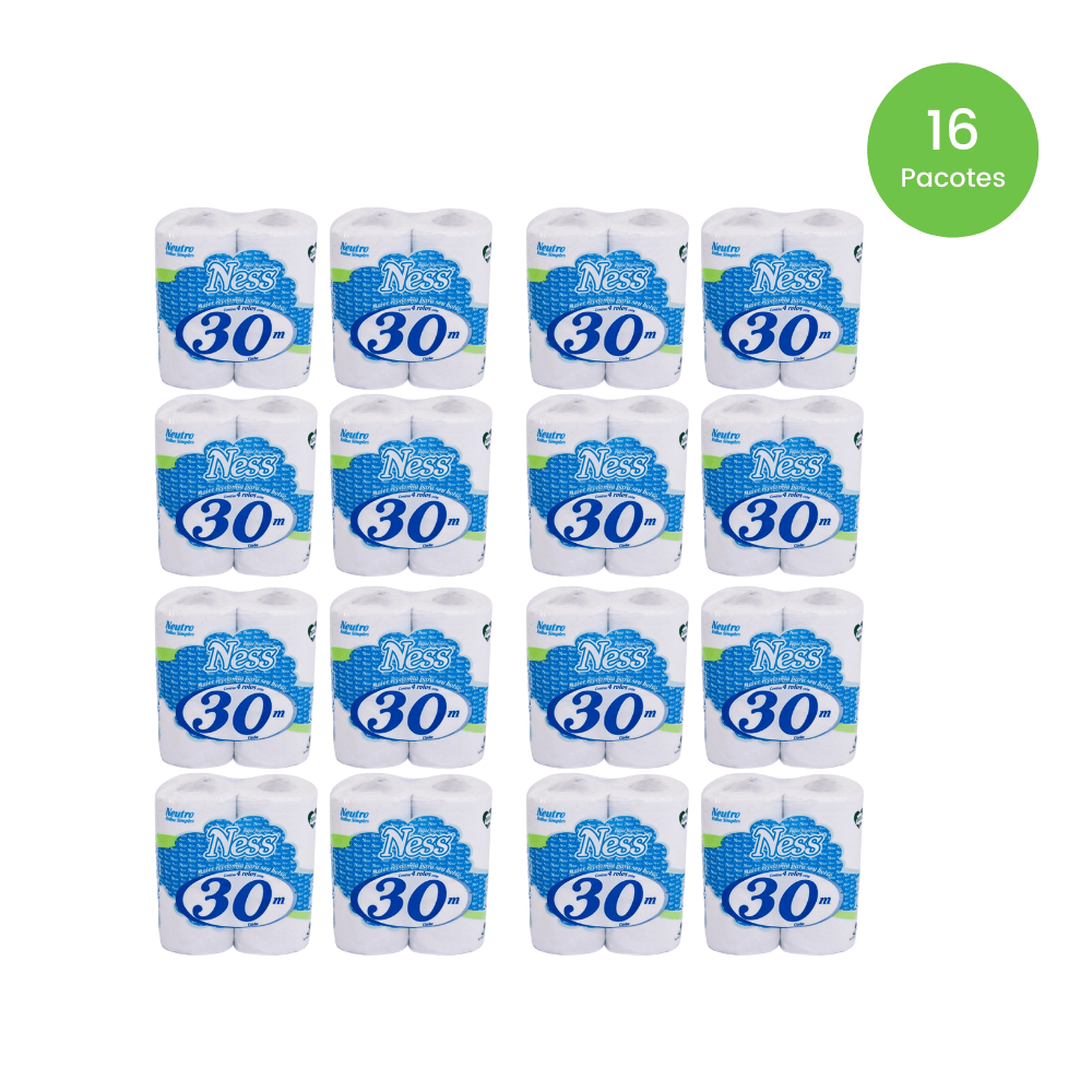 Papel Higiênico Folha Simples Ness 16 pacotes com 4 rolos de 30 metros - e - dona
