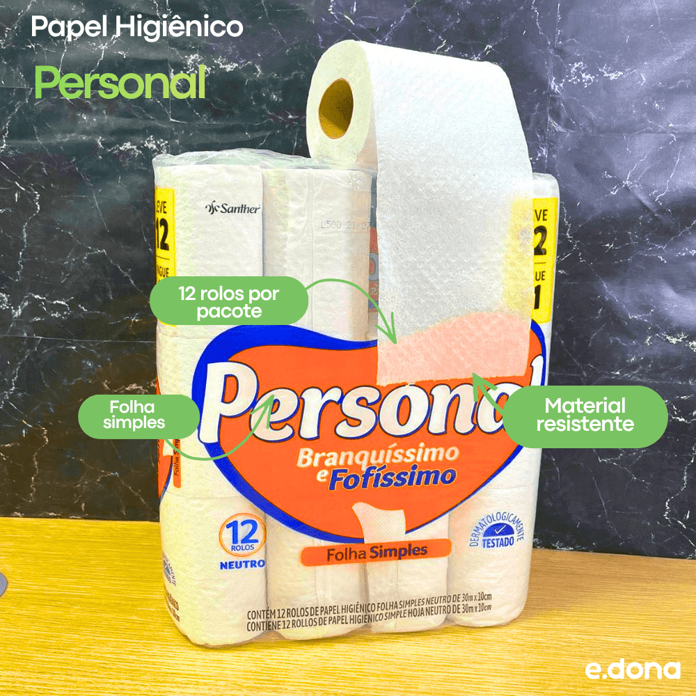 Papel Higiênico Folha Simples Personal – 12 Rolos de 30 Metros - e - dona