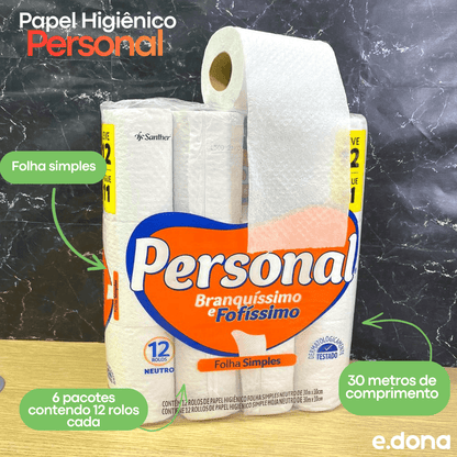 Papel Higiênico Folha Simples Personal 6 pacotes - 12 rolos de 30 metros - e - dona