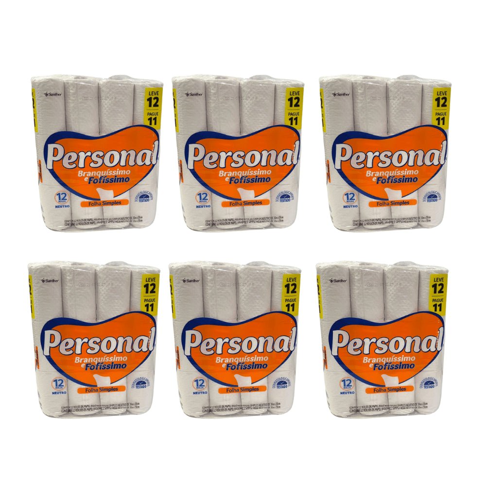Papel Higiênico Folha Simples Personal 6 pacotes com 12 rolos de 30 metros - e - dona