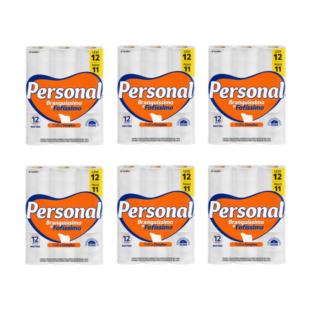 Papel Higiênico Folha Simples Personal 6 pacotes com 12 rolos de 30 metros - e - dona