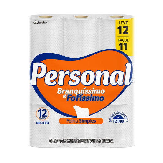 Papel Higiênico Folha Simples Personal com 12 rolos de 30 metros - e - dona