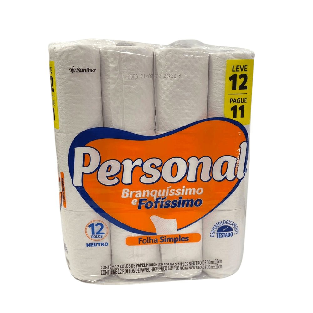 Papel Higiênico Folha Simples Personal com 12 rolos de 30 metros - e - dona