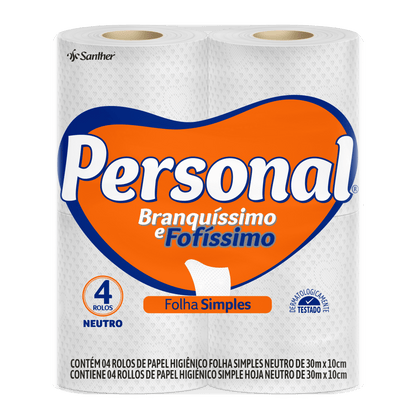 Papel Higiênico Folha Simples Personal com 4 rolos de 30 metros - e - dona