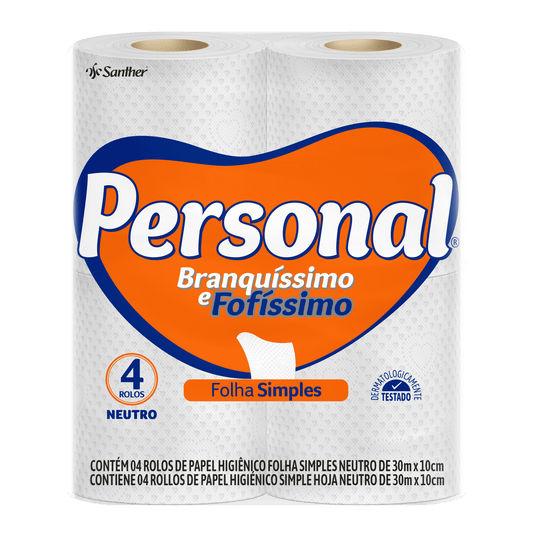 Papel Higiênico Folha Simples Personal com 4 rolos de 30 metros - e - dona