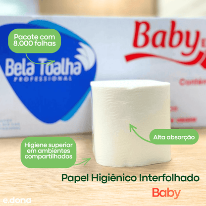 Papel Higiênico Interfolhado Cai - Cai Folha Dupla Baby - 8.000 Folhas - e - dona
