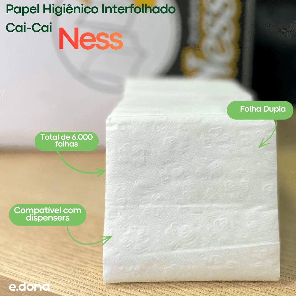 Papel Higiênico Interfolhado Cai - Cai Folha Dupla Ness – 6.000 Folhas - e - dona