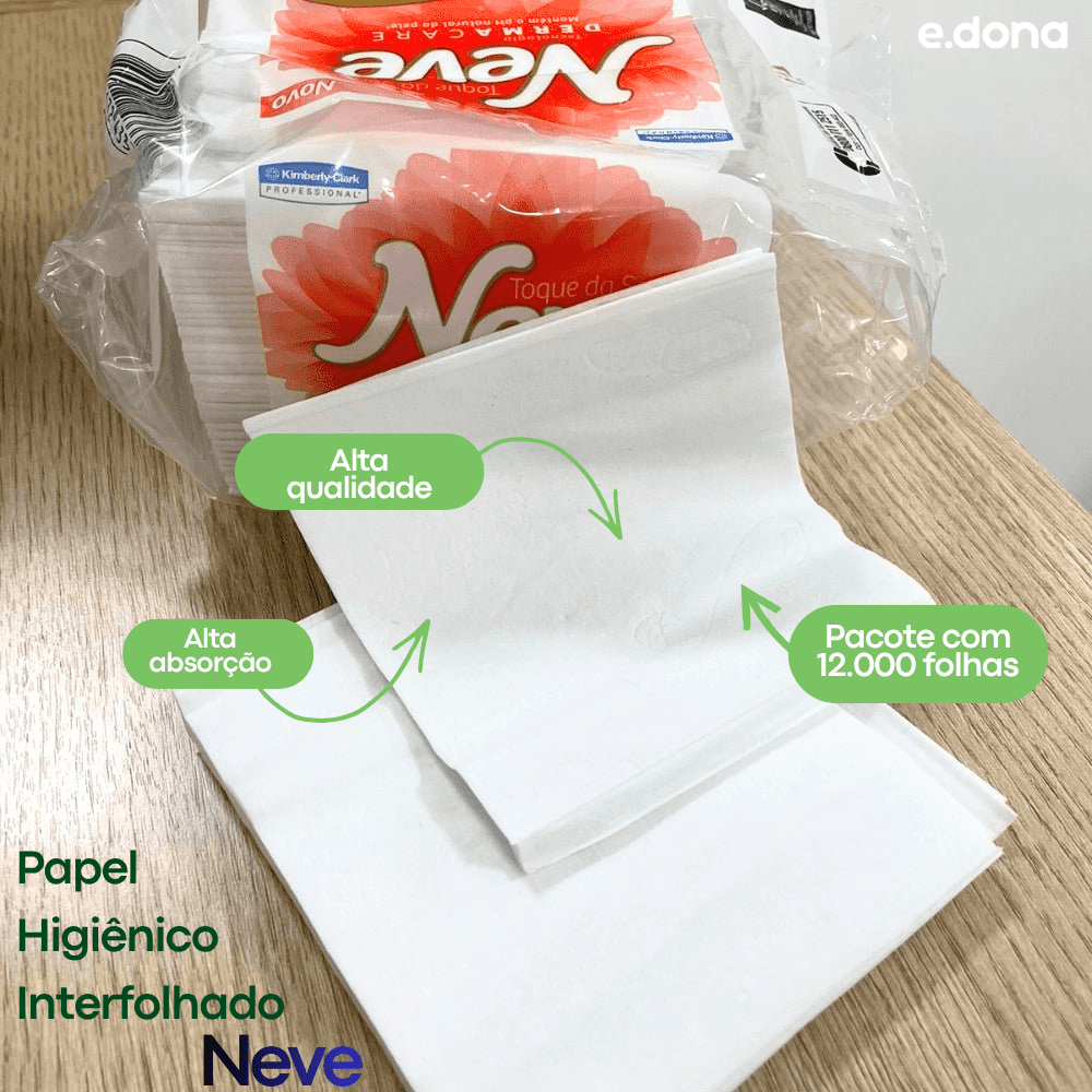Papel Higiênico Interfolhado Cai Cai Folha Dupla Neve – 12.000 Folhas - e - dona