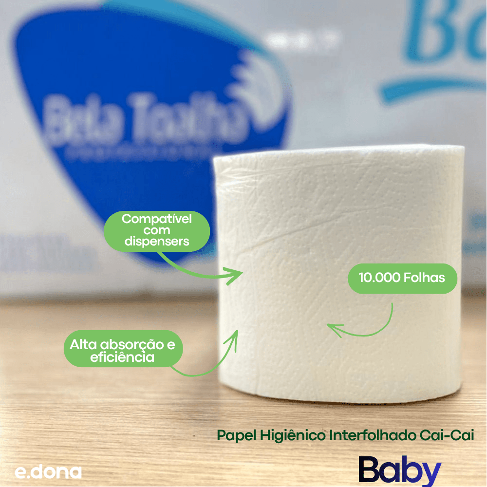 Papel Higiênico Interfolhado Cai - Cai Folha Simples Baby - 10.000 Folhas - e - dona