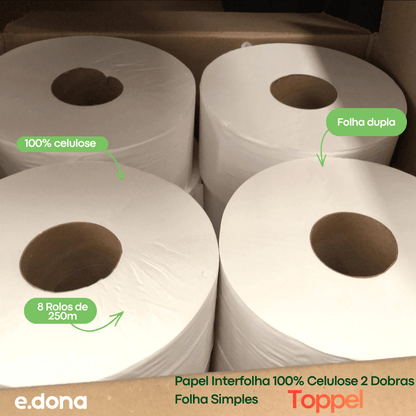 Papel Higiênico Rolão 100% Celulose Folha Dupla Renova 8 Rolos de 250m - e - dona