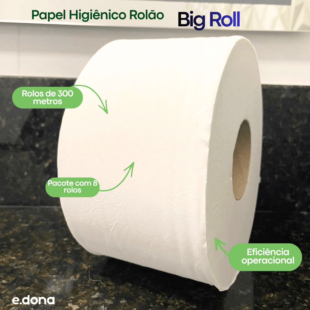 Papel Higiênico Rolão 100% Celulose Folha Simples Big Roll Canoinhas – 8 Rolos de 300 Metros - e - dona
