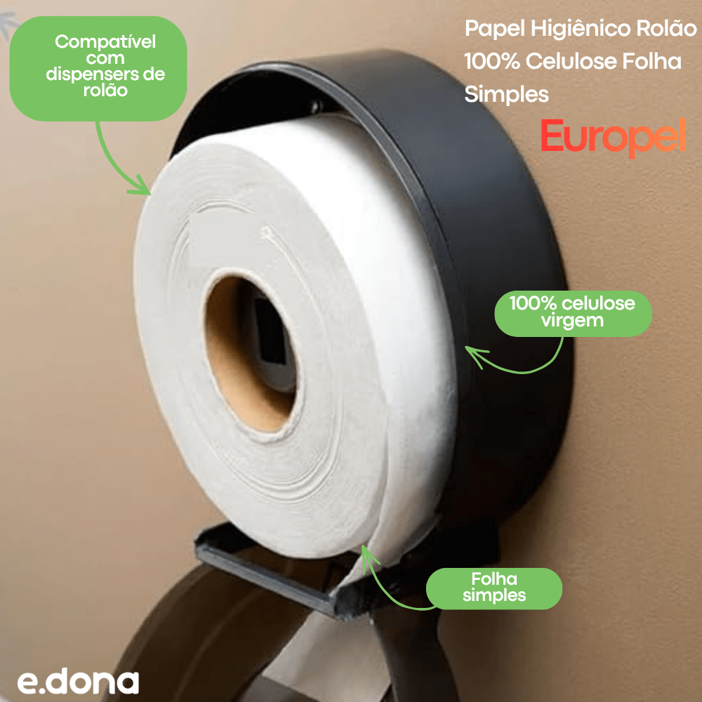 Papel Higiênico Rolão 100% Celulose Folha Simples Europel com 8 Rolos - e - dona