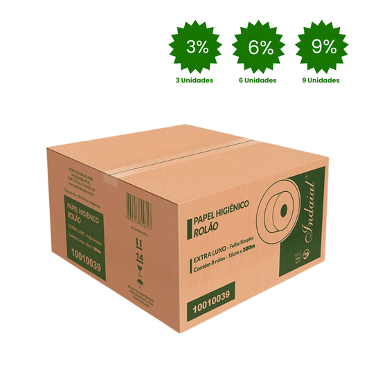 Papel Higiênico Rolão 100% celulose Folha Simples Indaial 8 rolos de 300 metros - e - dona