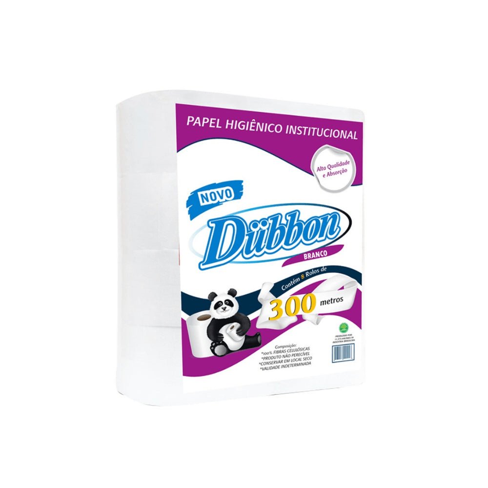 Papel Higiênico Rolão Branco Reciclado folha simples Dubbon com 8 rolos de aproximadamente 300 metros - e - dona