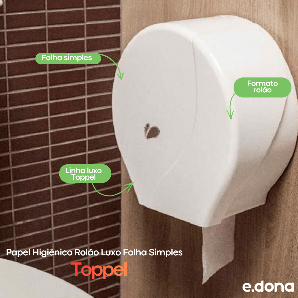 Papel Higiênico Rolão Luxo Folha Simples Toppel com 8 Rolos - e - dona