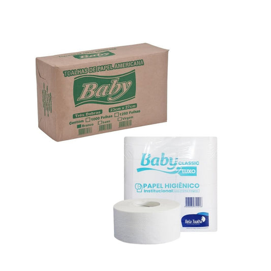 Papel Higiênico Rolão Luxo + Papel Toalha Interfolha Baby - e - dona