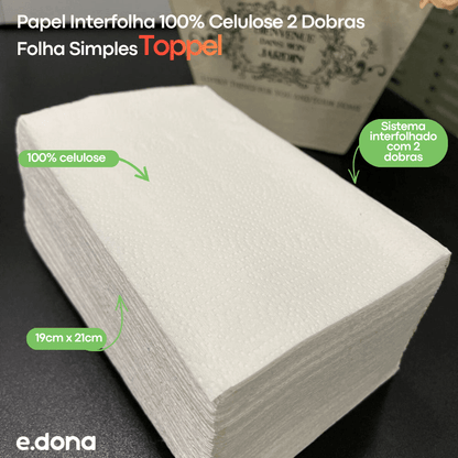 Papel Interfolha 100% Celulose 19x21cm Dobras Duplas Folha Simples Toppel - e - dona