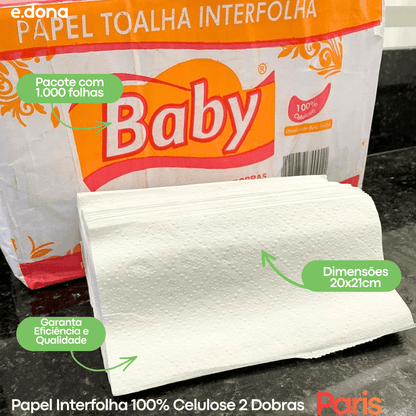 Papel Interfolha 100% Celulose 2 Dobras Folha Simples Baby com 1.000 Folhas - e - dona