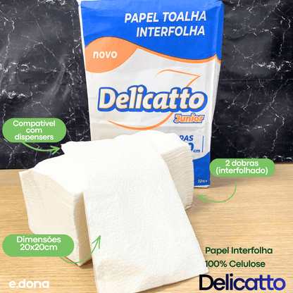 Papel Interfolha 100% Celulose 20x20cm 2 Dobras Folha Simples Delicatto Junior - e - dona