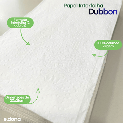 Papel Interfolha 100% Celulose 20x21 2 Dobras folha simples Dubbon - 20g - e - dona