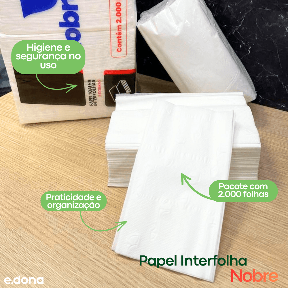 Papel Interfolha 100% Celulose 20x21cm 2 Dobras Folha Dupla Nobre - 2.000 Folhas - e - dona