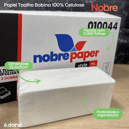 Papel Interfolha 100% Celulose 22,5x21cm 2 Dobras Folha Dupla Nobre - 2.000 Folhas - e - dona
