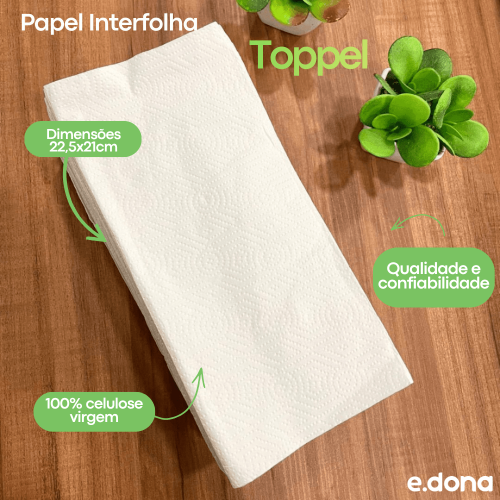 Papel Interfolha 100% Celulose 22,5x21cm 2 Dobras Folha Simples Toppel - e - dona