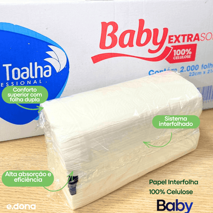 Papel Interfolha 100% Celulose 22x21cm 2 Dobras Folha Dupla Baby - 2.000 Folhas - e - dona