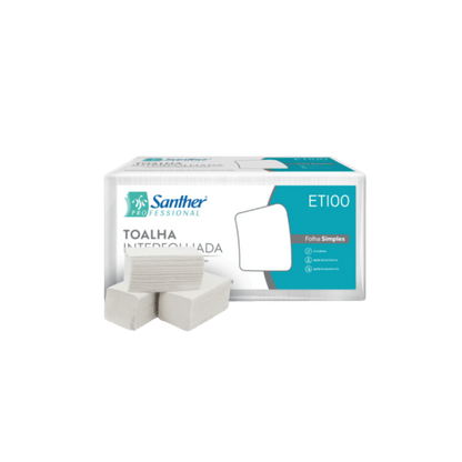 Papel Interfolha 100% celulose 22x23cm 3 dobras folha simples Santher com 2.400 folhas - e - dona