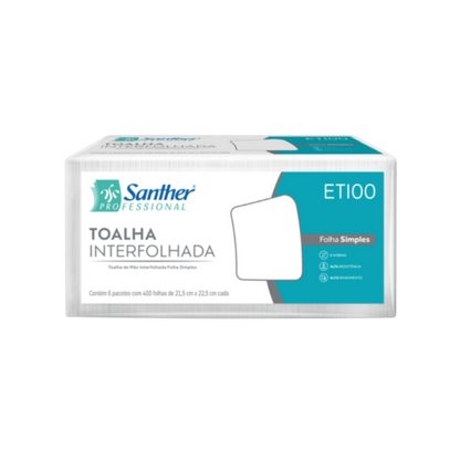 Papel Interfolha 100% celulose 22x23cm 3 dobras folha simples Santher com 2.400 folhas - e - dona