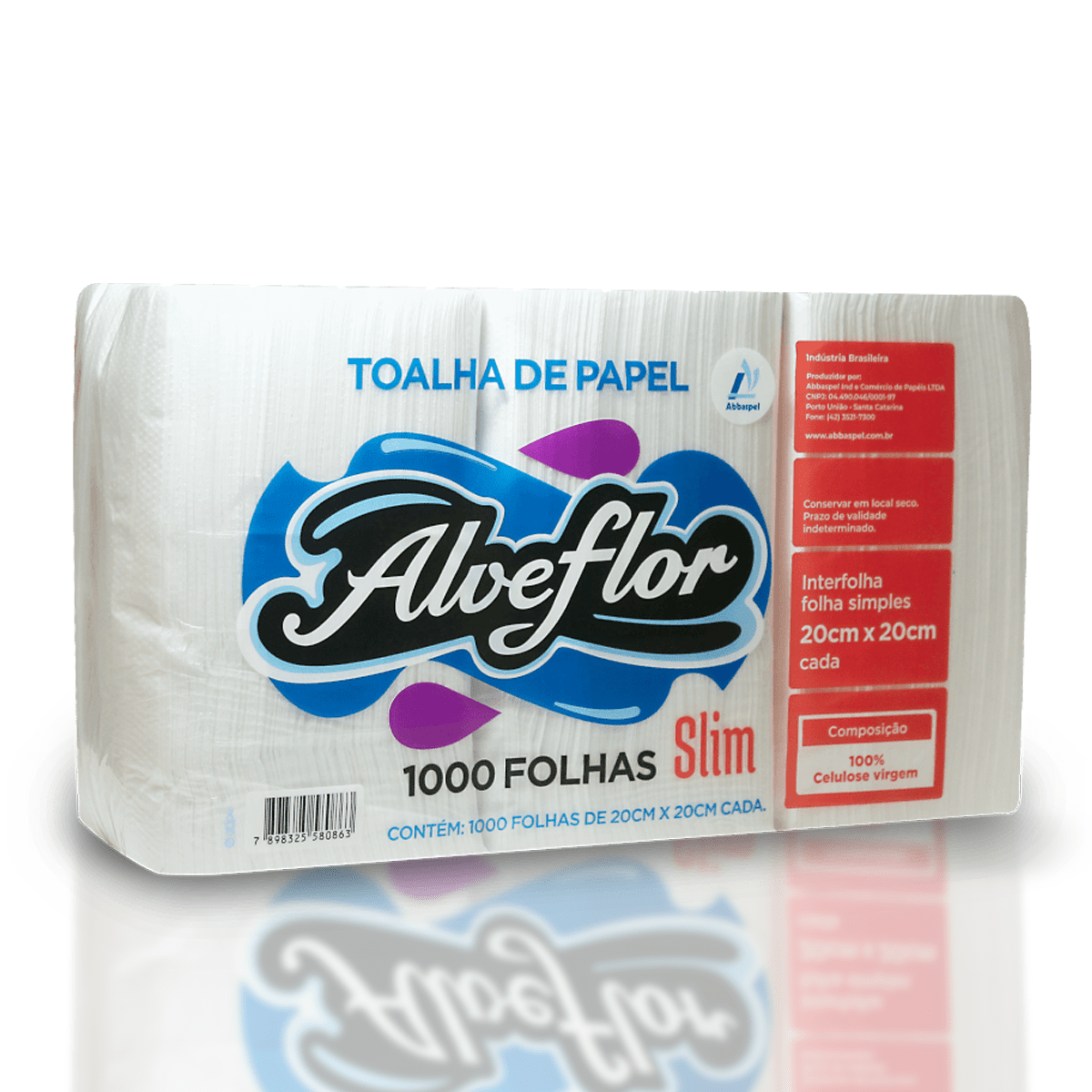 Papel Interfolha 100% Celulose Alveflor Slim - 2 Dobras, 20x20cm, 1.000 Folhas - Alta Absorção e Resistência para Uso Doméstico e Comercial - e - dona