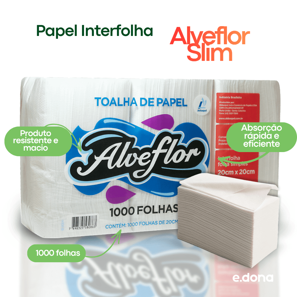 Papel Interfolha 100% Celulose Alveflor Slim com 1000 Folhas - e - dona