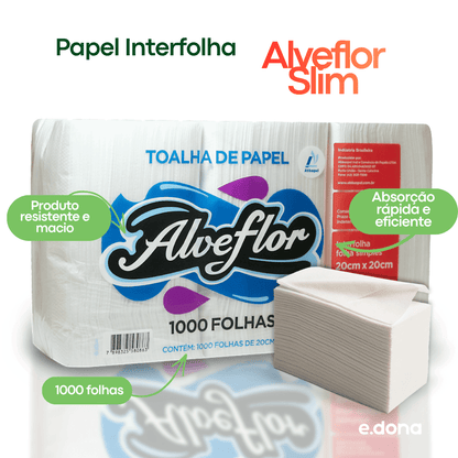 Papel Interfolha 100% Celulose Alveflor Slim com 1000 Folhas - e - dona